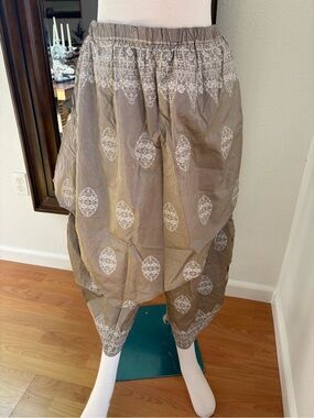 Krista Larson Lotus Taupe Harem Trousers with White Medallion Accents
